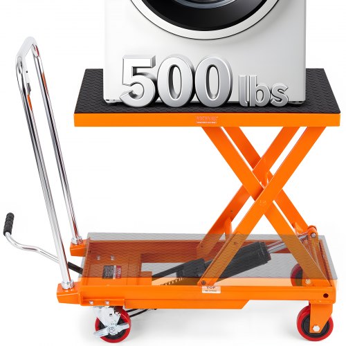 Hidraulisks pacelšanas galda ratiņi, 230 kg kravnesība, 720 mm pacelšanas augstums, oranžs