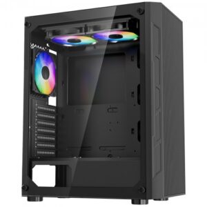 Vidutinio dydžio PC žaidimų korpusas, grūdinto stiklo panelė, 3 x 120 mm ARGB ventiliatoriai, iki 320 mm GPU