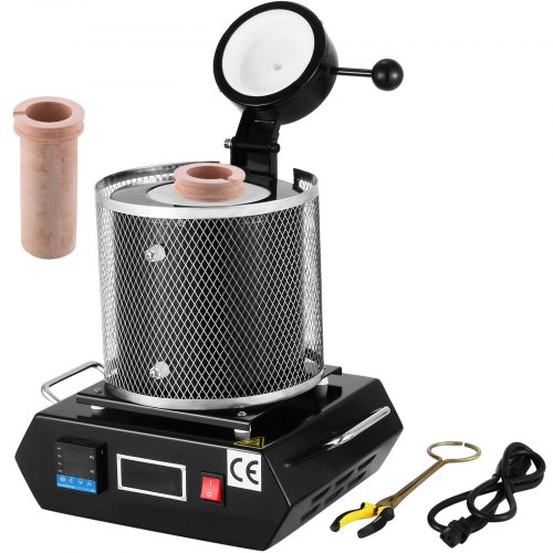 Kullan sulatusuuni, 1350 W, enimmäislämpötila 1150 °C, digitaalinen sähköinen sulatuslaite, mukana 1 kg keraaminen upokas