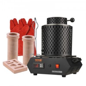 Kuldisulatusahi 1350 W, 1150 °C, digitaalse juhtimisega, 1 kg ja 3 kg keraamiliste tiiglite, tiiglitangide ja kinnastega