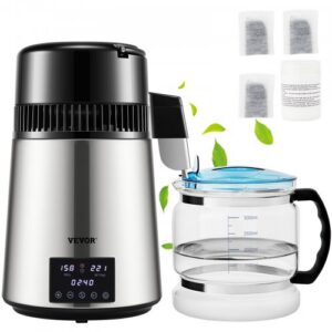 4 l vee destillaator, 1,5 l/h, taimeri ja kahe temperatuuriga, hõbedane
