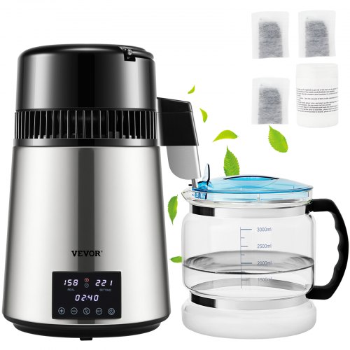 4 l vee destillaator, 1,5 l/h, taimeri ja kahe temperatuuriga, hõbedane