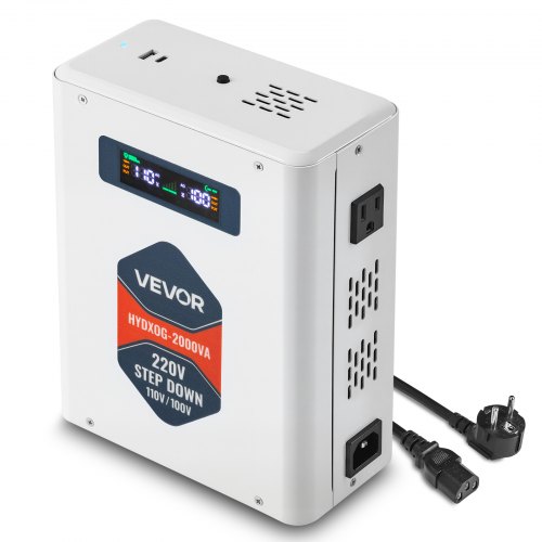Žeminantis įtampos keitiklis 2000VA, 220 V į 110 V transformatorius, 2 JAV lizdai, USB, LCD