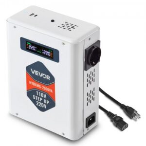 Jännitenostomuunnin 2000VA, 110V - 220V muunnin, 2 EU-pistorasiaa, USB ja LCD