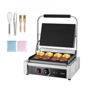 2200 W kaubanduslik paninigrill, roostevabast terasest elektriline võileivapress, 34 x 23 cm tasapinnalise emailplaadiga