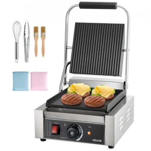 Komerciāls panini grills, 1800 W elektrisks sviestmaižu grills, nerūsējošā tērauda preses grils, 22 x 23 cm