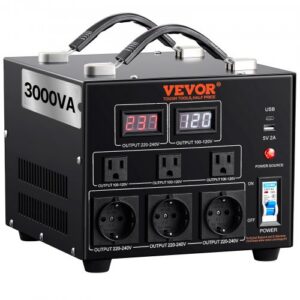 Jännitemuuntaja, 3000VA, 110 V ja 220 V, USA- ja EU-pistorasialla, 5 V USB, SV-3000VA