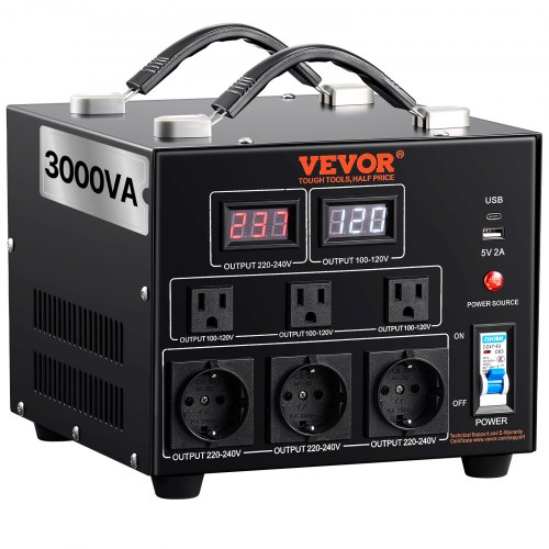 Įtampos keitiklio transformatorius, 3000VA, 110 V ir 220 V, su JAV ir ES lizdais, 5 V USB, SV-3000VA