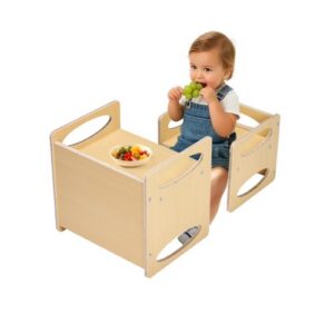 Montessori nujunkymo staliukas ir kėdutė, natūralios medienos, 1–5 m.