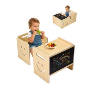 Montessori nujunkymo stalas ir kėdučių rinkinys su lentute, 3 viename, medinis, reguliuojamas, SYD01