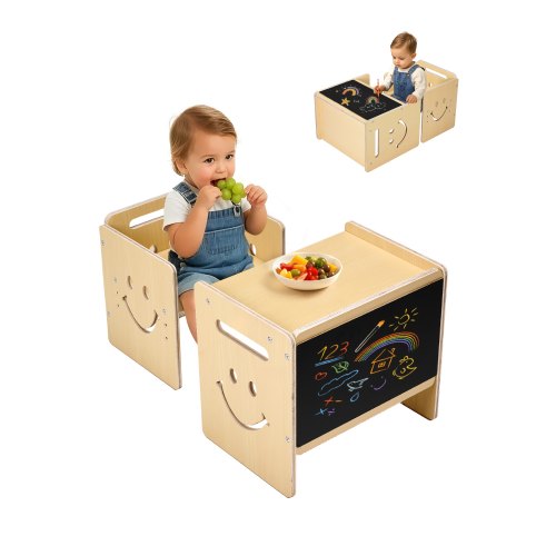 Montessori nujunkymo stalas ir kėdučių rinkinys su lentute, 3 viename, medinis, reguliuojamas, SYD01