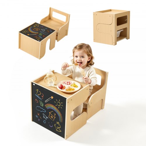 Montessori atšķiršanas galds un krēsla komplekts bērniem, koka, 1–5 gadiem, ar tāfeli un uzglabāšanu