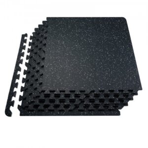 6 dalių guminės sporto grindų plytelės su EVA putomis, 610 x 610 x 14 mm, juoda ir balta