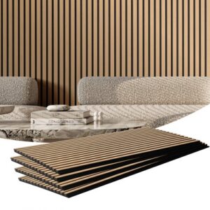 Akustinės sienų plokštės su lentjuostėmis , MDF, šviesus ąžuolas, 120 x 60 cm, 4 vnt.