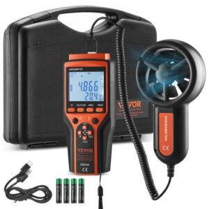 Rankinis anemometras, skaitmeninis vėjo greičio ir CFM matuoklis, 14℉–140℉, su LED foniniu apšvietimu