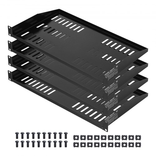1U servera plaukta plāksne, 4 gab., ventilēts konsoles plaukts, 22,68 kg nestspēja, 254 mm dziļums