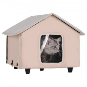 Elevated heated cat house with timer, 600D Oxford cloth foldable outdoor shelter, pruun, keskmine