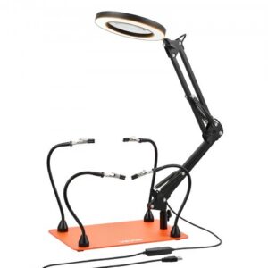 Magneettinen juotosteline, 4 joustavaa vartta ja 3x LED-suurennuslamppu