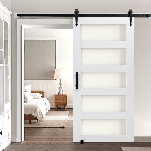 Bīdāmas šķūņa durvis , 107 x 213 cm, baltas, MDF un stikls, ar furnitūras komplektu