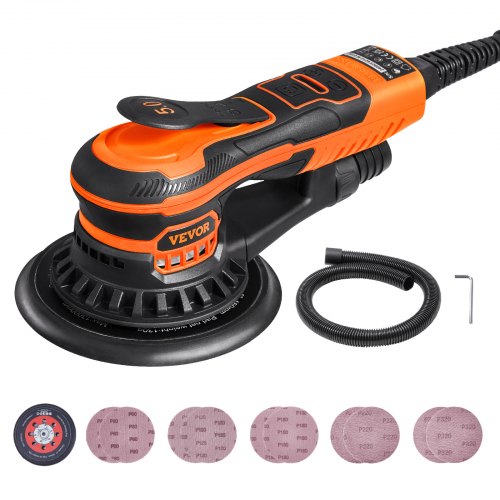 15 cm nejaušās orbitas slīpmašīna, 350 W, 10 000 apgr./min, 6 ātrumi, ar 10 smilšpapīriem