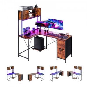 L formos žaidimų stalas su LED apšvietimu, 158 cm, juodas