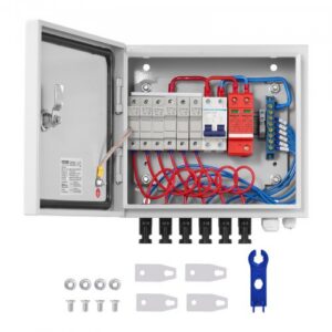 PV combineri kast, 6 sisendit, 10 A kaitse, 63 A kaitselüliti, välgutõrje, teraskorpus, IP65