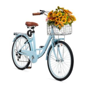 61 cm 7-käiguline hele sinine cruiser jalgratas korvi ja pakiraamiga