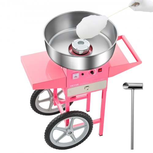 Elektriska cukurvates mašīna ar ratiņiem, 1000 W, 52 cm nerūsējošā tērauda bļoda, rozā