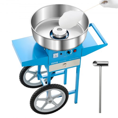 Elektriskā cukurvates mašīna ar ratiņiem, 1000 W, 52 cm tērauda bļoda, zila