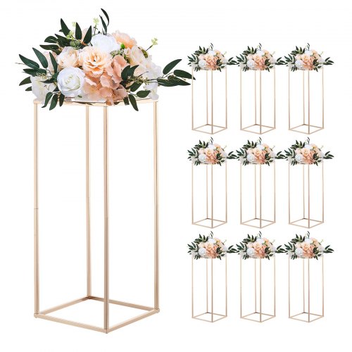 Kāzu ziedu statīvs, 10 gab., 600 mm, kolonnu tipa, ar akrila plāksni, taisnstūrveida ziedu stends, franču zelta