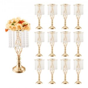 12 tk 49 cm kristallilised pulmade lillealused, metallist kuldne keskuse vaas