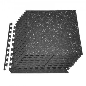 Dėlioninis mankštos kilimėlis, 12 dalių, 610 x 610 x 10 mm, EVA putų kilimėlių rinkinys, juodas su baltais taškeliais