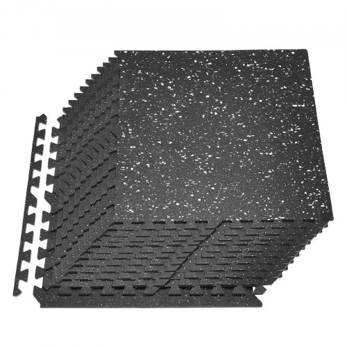 24-osainen palapelityylinen jumppamatto, 600 x 600 x 10 mm, musta valkoisin pilkuin