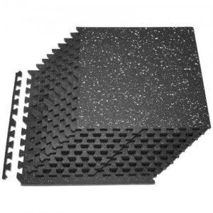 Dėlionės tipo mankštos kilimėlis, 12 vnt., 610 x 610 x 14 mm, EVA putų, juodas su baltais taškeliais