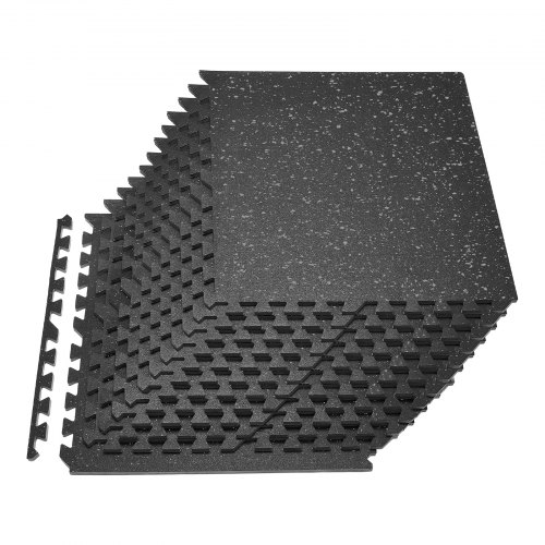 24 daļu puzles vingrošanas paklāju komplekts, 610 x 610 x 14 mm, melni EVA putu paklājiņi ar pelēkiem punktiņiem