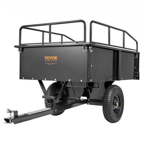 Smagkravas ATV piekabe, tērauda izgāžamais ratiņš, 340 kg, 0,43 m3, ar noņemamām malām