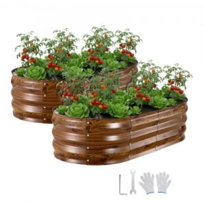 2 tk tsingitud kõrgpeenrad, 1200 x 600 x 300 mm, ovaalsed metallist istutuskastid, ilma põhjata
