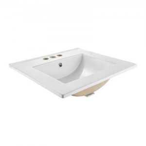Daļēji iebūvējama vannasistabas izlietne, 510 x 465 mm taisnstūrveida balta keramikas izlietne ar pārplūdi un 3 krāna atverēm