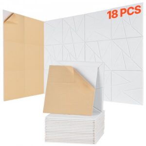 18-osaline isekleepuv akustiliste paneelide komplekt, 300 x 300 x 10 mm, valged polüesterkiust seinapaneelid