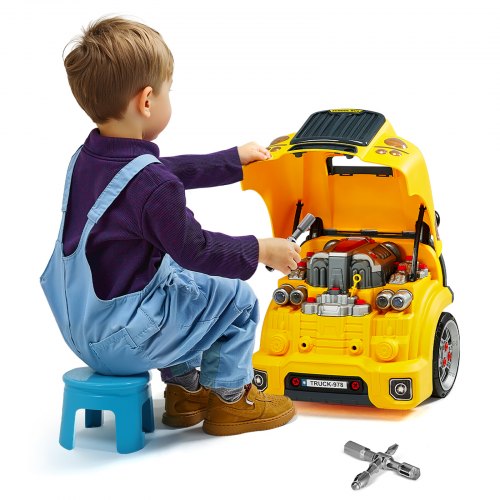 Variklio žaislas vaikams, 60 dalių, mechaniko remonto rinkinys, geltonas, modelis D001-1