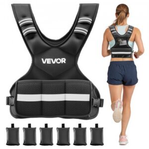 Regulējama svara veste, 4,7 kg, ar 6 svaru paketēm, atstarojošu joslu, melna