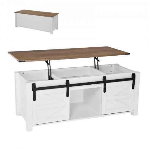 Paceļams kafijas galdiņš, 120 cm, balts / rustikāli brūns