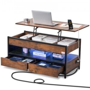 Tõstetav kohvilaud pistikuribaga, USB, taskutega ja valgustusega, 1000 x 498 x 480 mm