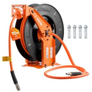 Sissetõmmatav õhuvooliku rull, 15 m x 9,5 mm hübriidvoolik, 20,7 bar, topeltvars