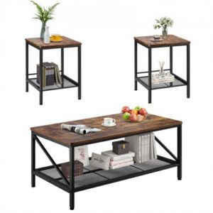 3-osaline elutoa lauakomplekt, industriaalne diivanilaud, 105 cm, 2 ruudukujulise abilauaga