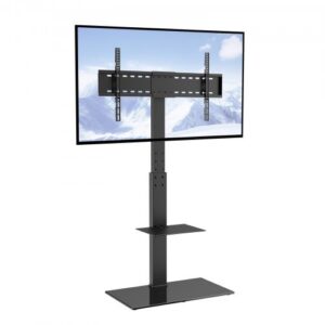 Universalus TV stovas , reguliuojamo aukščio, 32-85 col. televizoriams, grūdinto stiklo pagrindas, 70 x 40 x 140 cm