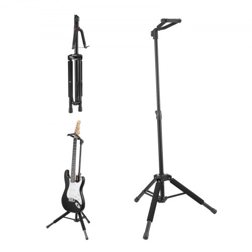 Trijkāja grīdas ģitāras statīvs, salokāms, regulējams augstums 900-1200 mm