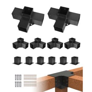 Pergolas stiprinājumu komplekts 92 x 92 mm koka sijām, 3 virzienu un 4 virzienu kronšteini ar 6 statņu pamatnēm, 12 gab.