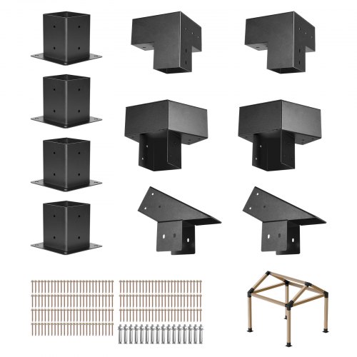 Pavėsinės laikiklių rinkinys, 4x4 col. smailaus stogo, 92 x 92 mm tašams, 14 vnt.