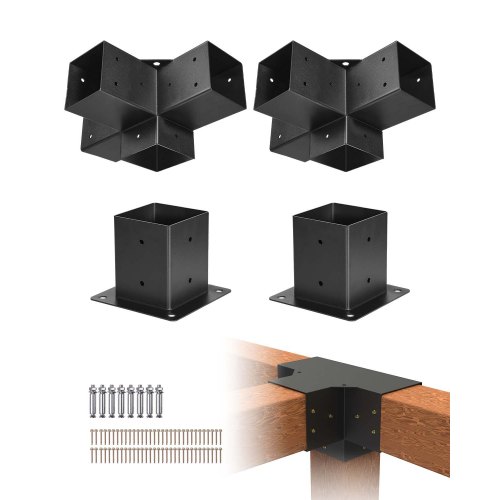 Pergolas kronšteinu komplekts 4 gab., 10 x 10 cm, iekšējais izmērs 3,5 x 3,5, 4 virzienu stūra kronšteins